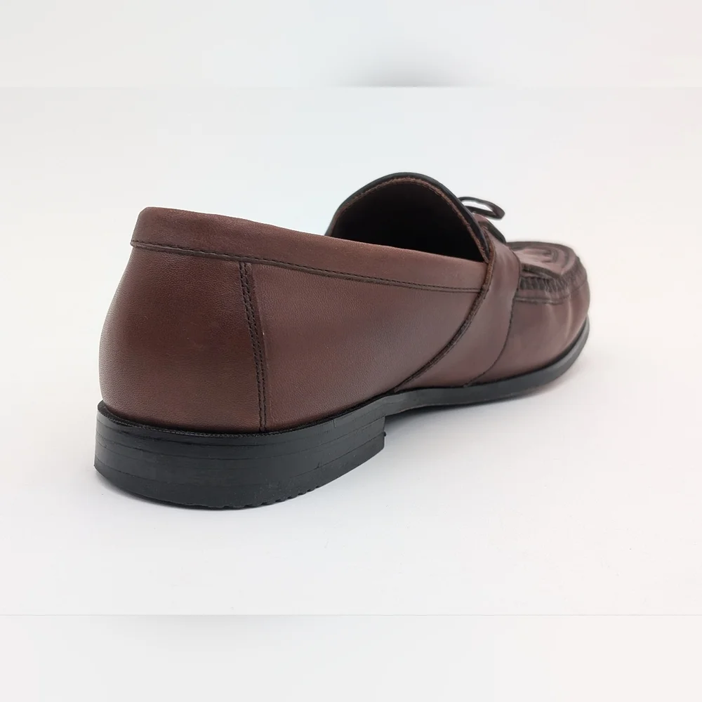 Johnston & Murphy Classic Woven Loafer Sz 12M Genuine Brown Leather With Tassels